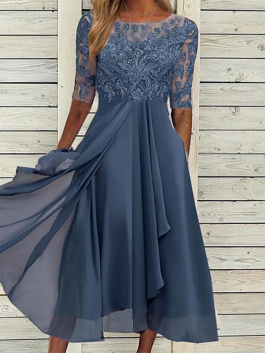 SOFIA | ELEGANT BLUE TUMMY-COVERAGE MIDI DRESS