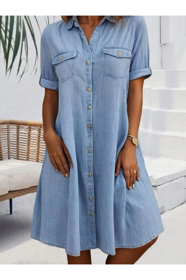 LORRAINE | ELEGANT DENIM TUMMY-COVERAGE SHIRT DRESS