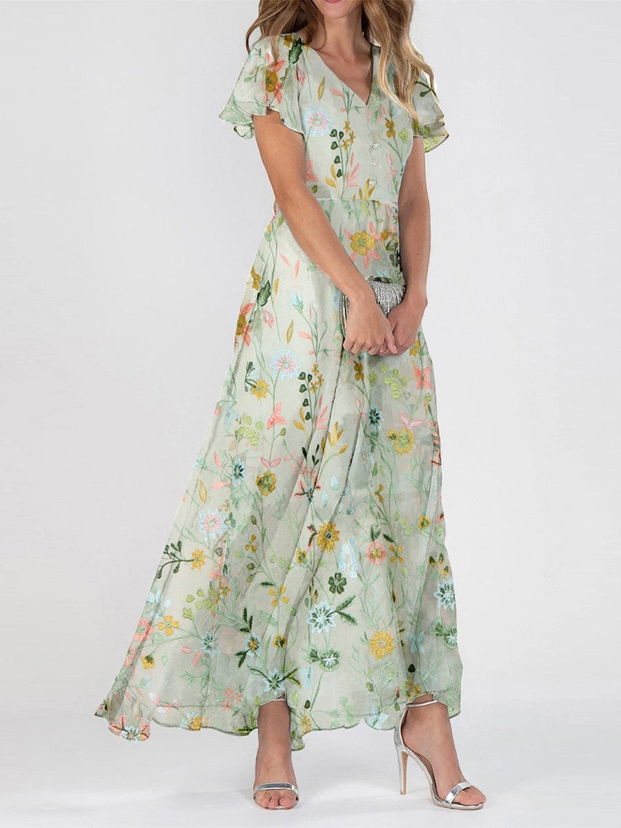 BETH | ELEGANT FLORAL TUMMY-COVERAGE MAXI DRESS