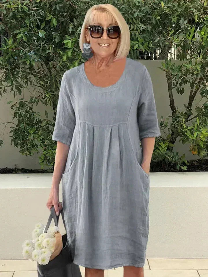 JANE | ELEGANT COTTON-LINEN TUMMY-COVERAGE DRESS