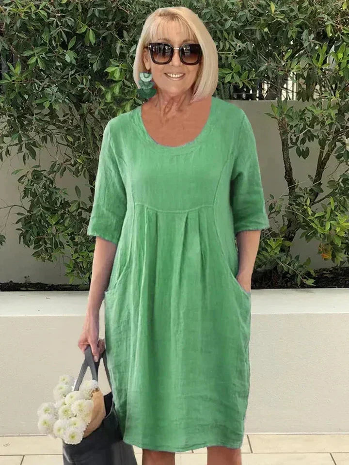 JANE | ELEGANT COTTON-LINEN TUMMY-COVERAGE DRESS