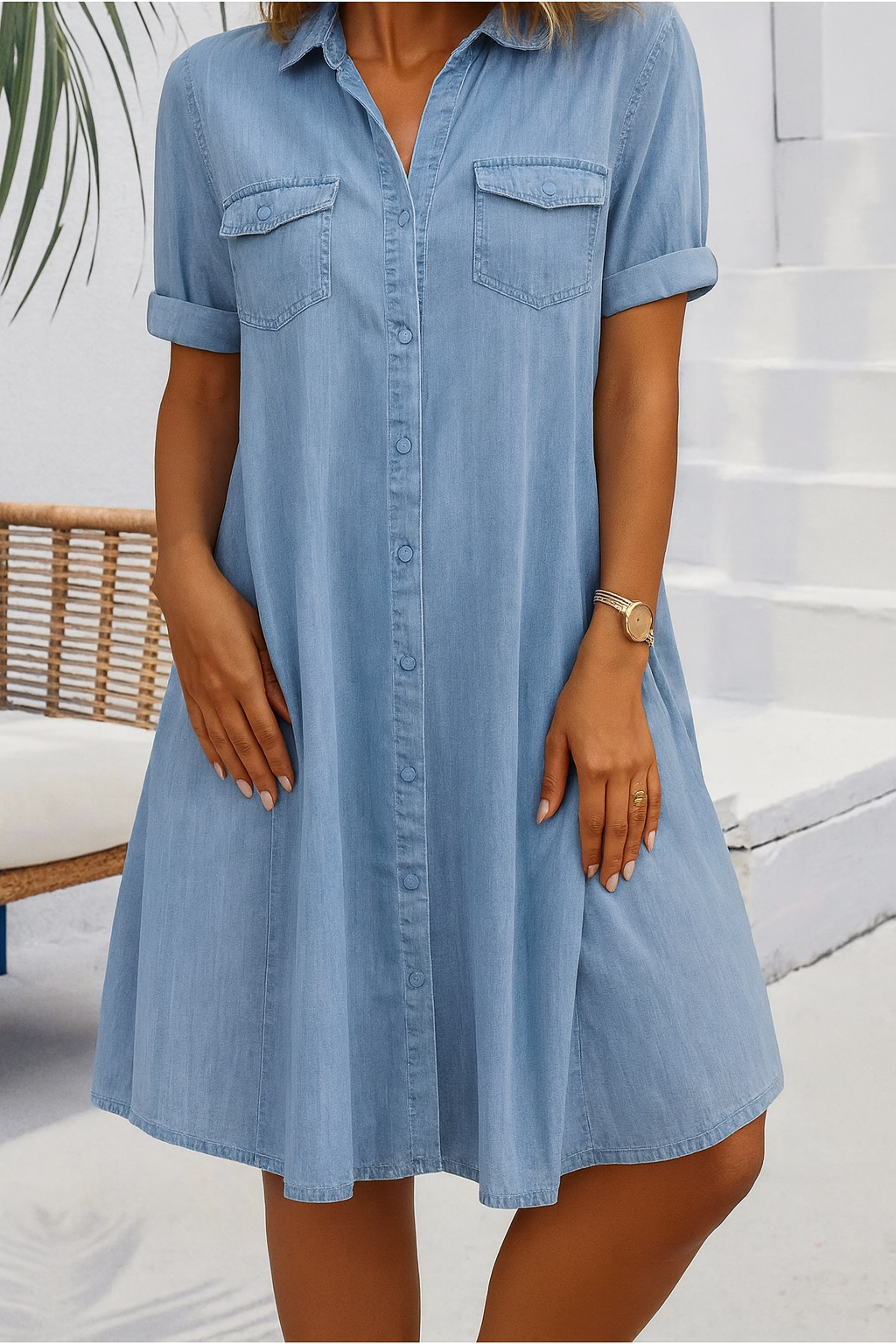 BELLA | COLLARED BUTTON-FRONT TUMMY-COVERAGE DRESS