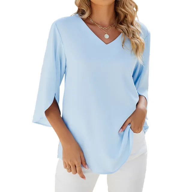 CLARISSE | ELEGANT V-NECK BLOUSE WITH LOOSE FIT