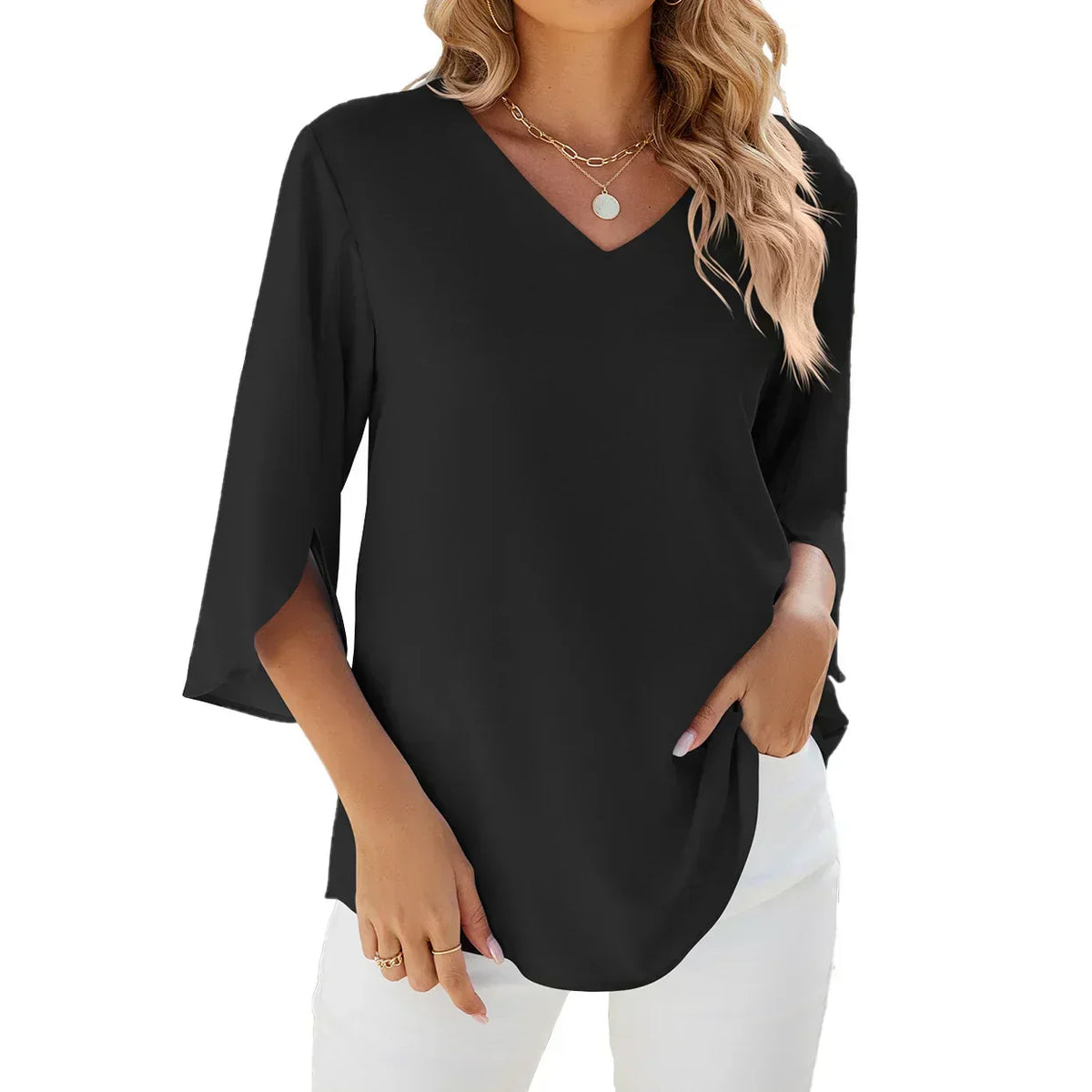 CLARISSE | ELEGANT V-NECK BLOUSE WITH LOOSE FIT