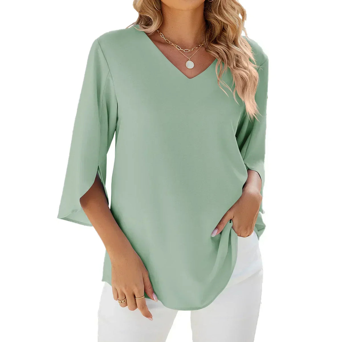 CLARISSE | ELEGANT V-NECK BLOUSE WITH LOOSE FIT