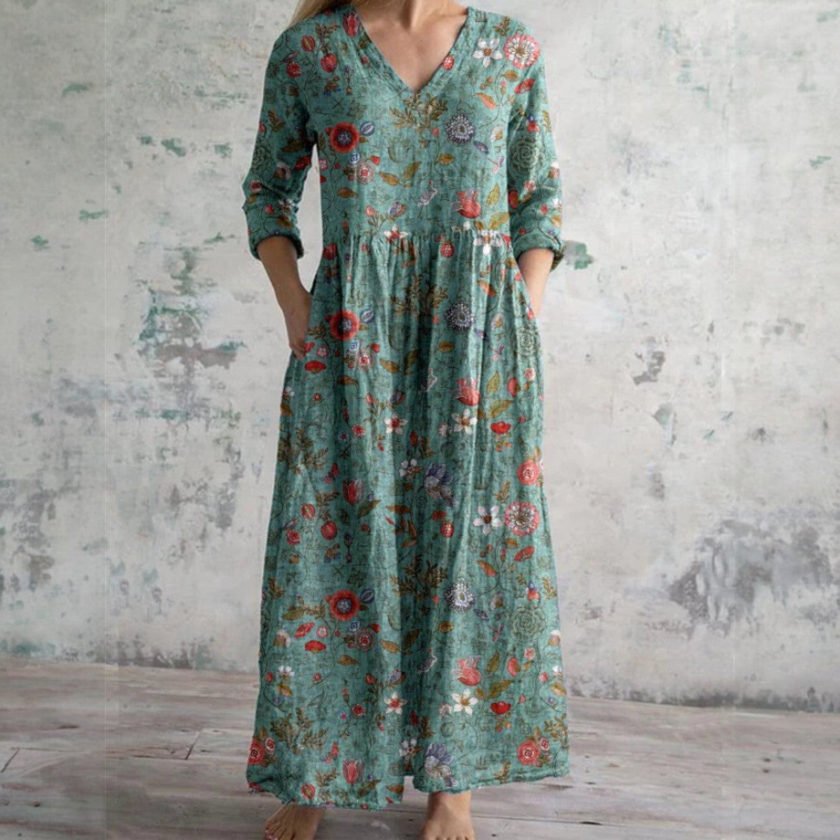 LEANNE | ELEGANT FLORAL TUMMY-COVERAGE MAXI DRESS