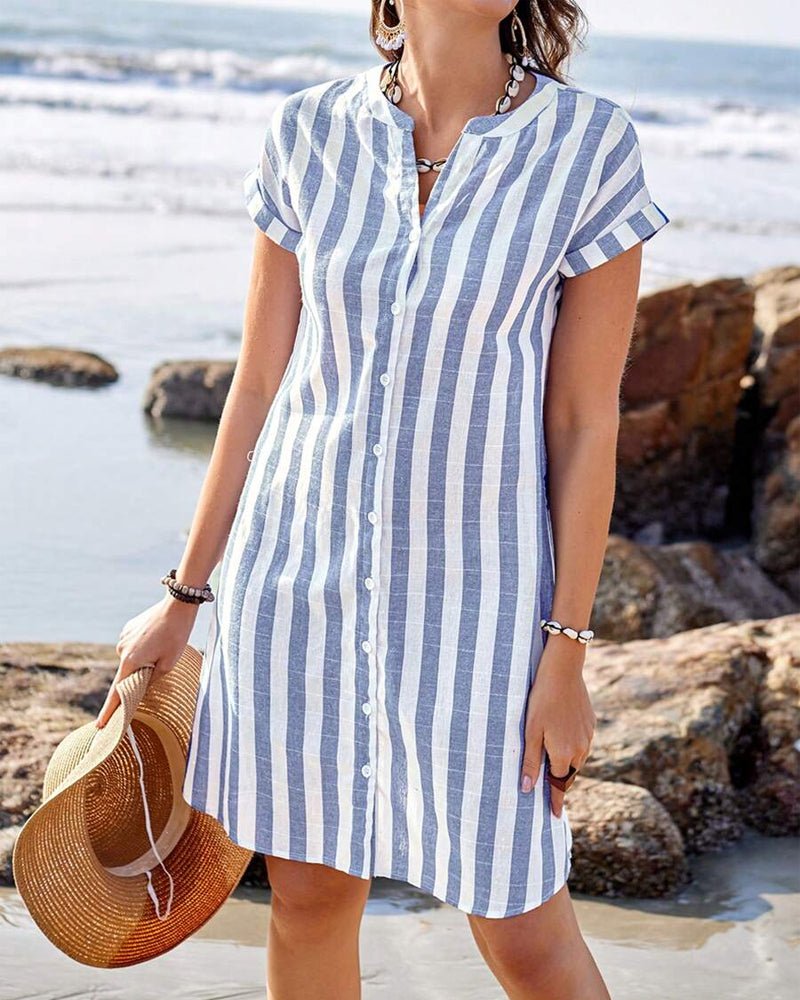 PAMELA | ELEGANT STRIPED TUMMY-COVERAGE SHIRT DRESS