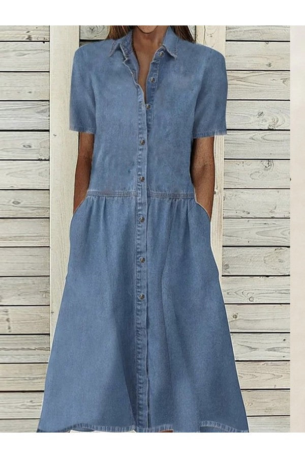 POPPY | ELEGANT BUTTON-DOWN TUMMY-COVERAGE MIDI DRESS