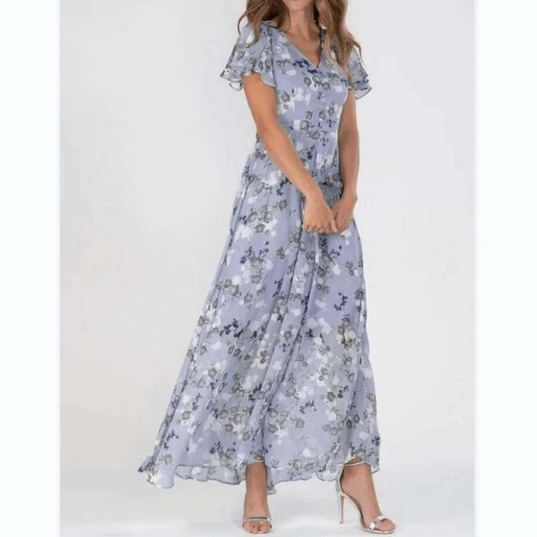ERICA | ELEGANT FLORAL TUMMY-COVERAGE MAXI DRESS
