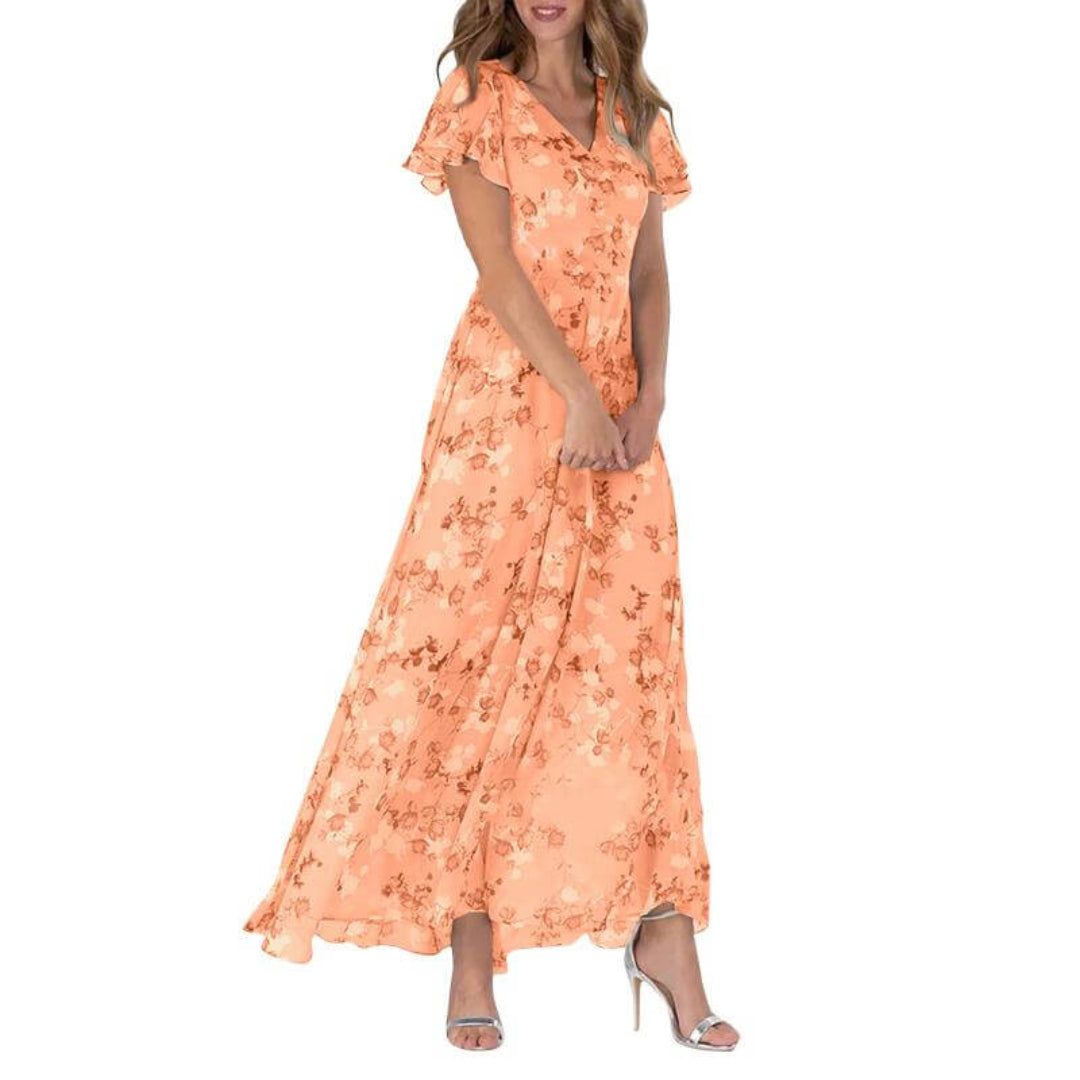 ERICA | ELEGANT FLORAL TUMMY-COVERAGE MAXI DRESS