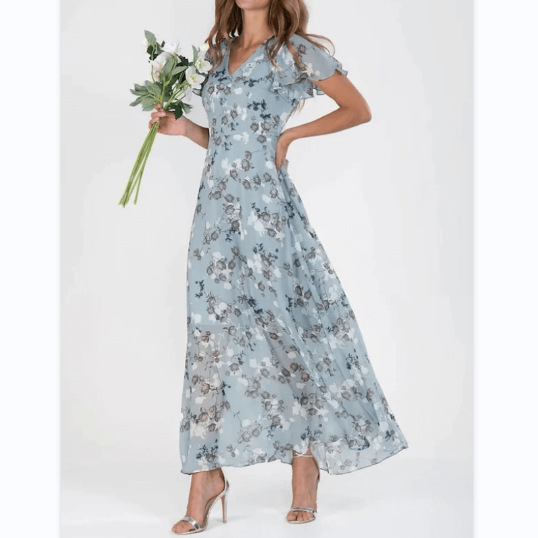 ERICA | ELEGANT FLORAL TUMMY-COVERAGE MAXI DRESS