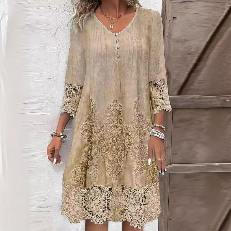 AMELINE | ELEGANT EMBROIDERED TUMMY-COVERAGE MIDI DRESS