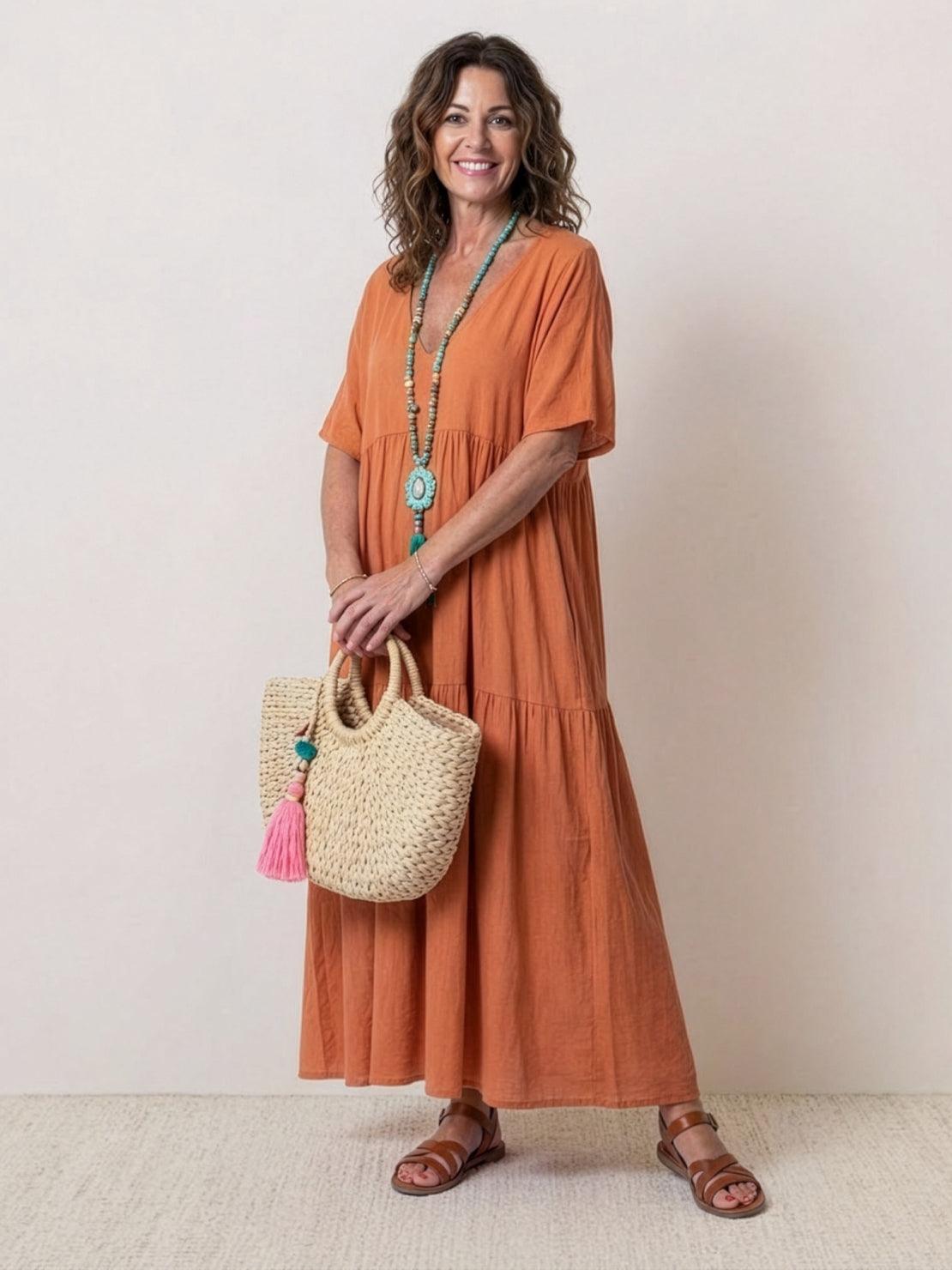 AMBER | ELEGANT TIERED TUMMY-COVERAGE MAXI DRESS