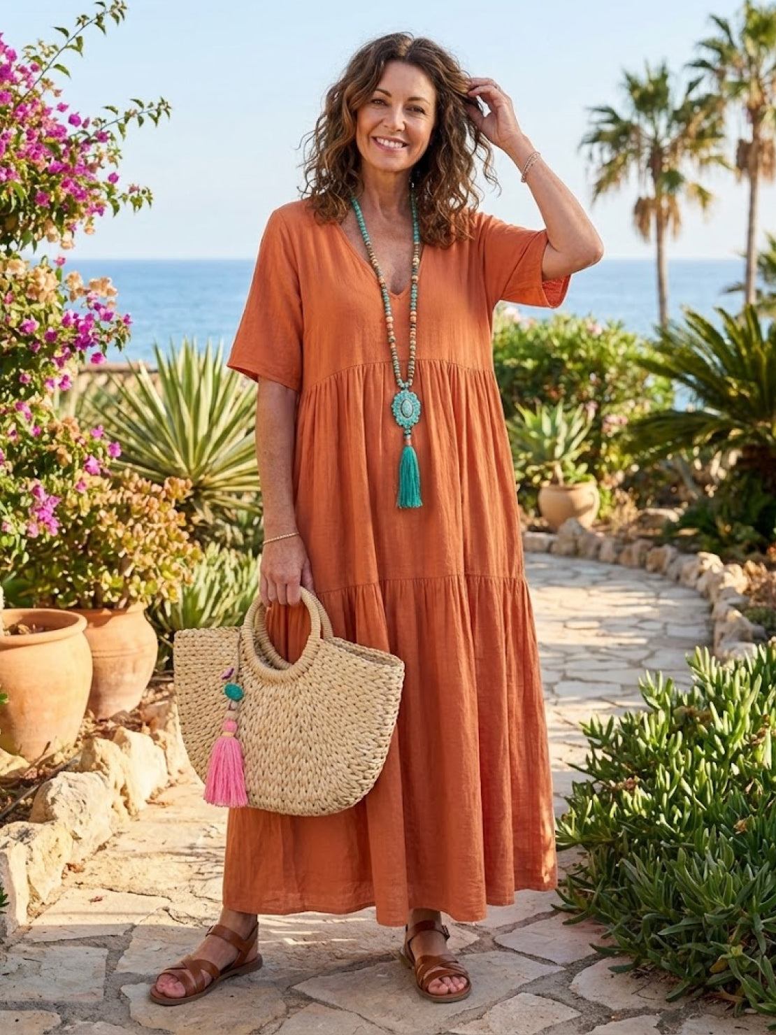 AMBER | ELEGANT TIERED TUMMY-COVERAGE MAXI DRESS