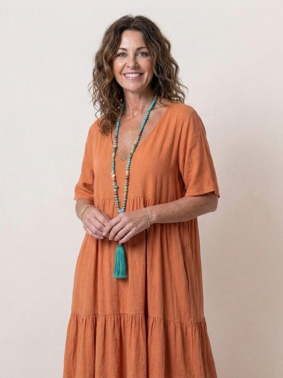 AMBER | ELEGANT TIERED TUMMY-COVERAGE MAXI DRESS
