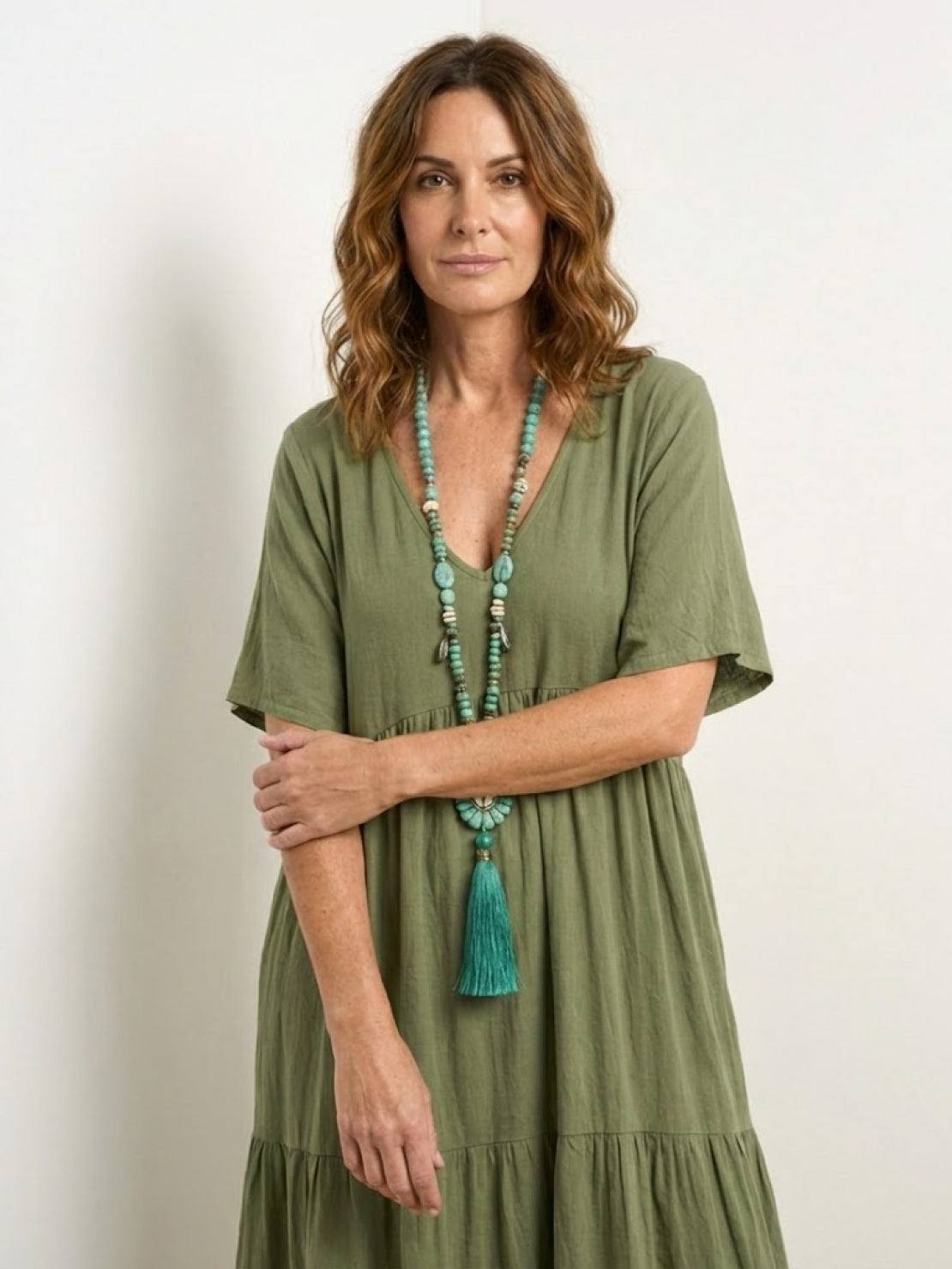 AMBER | ELEGANT TIERED TUMMY-COVERAGE MAXI DRESS