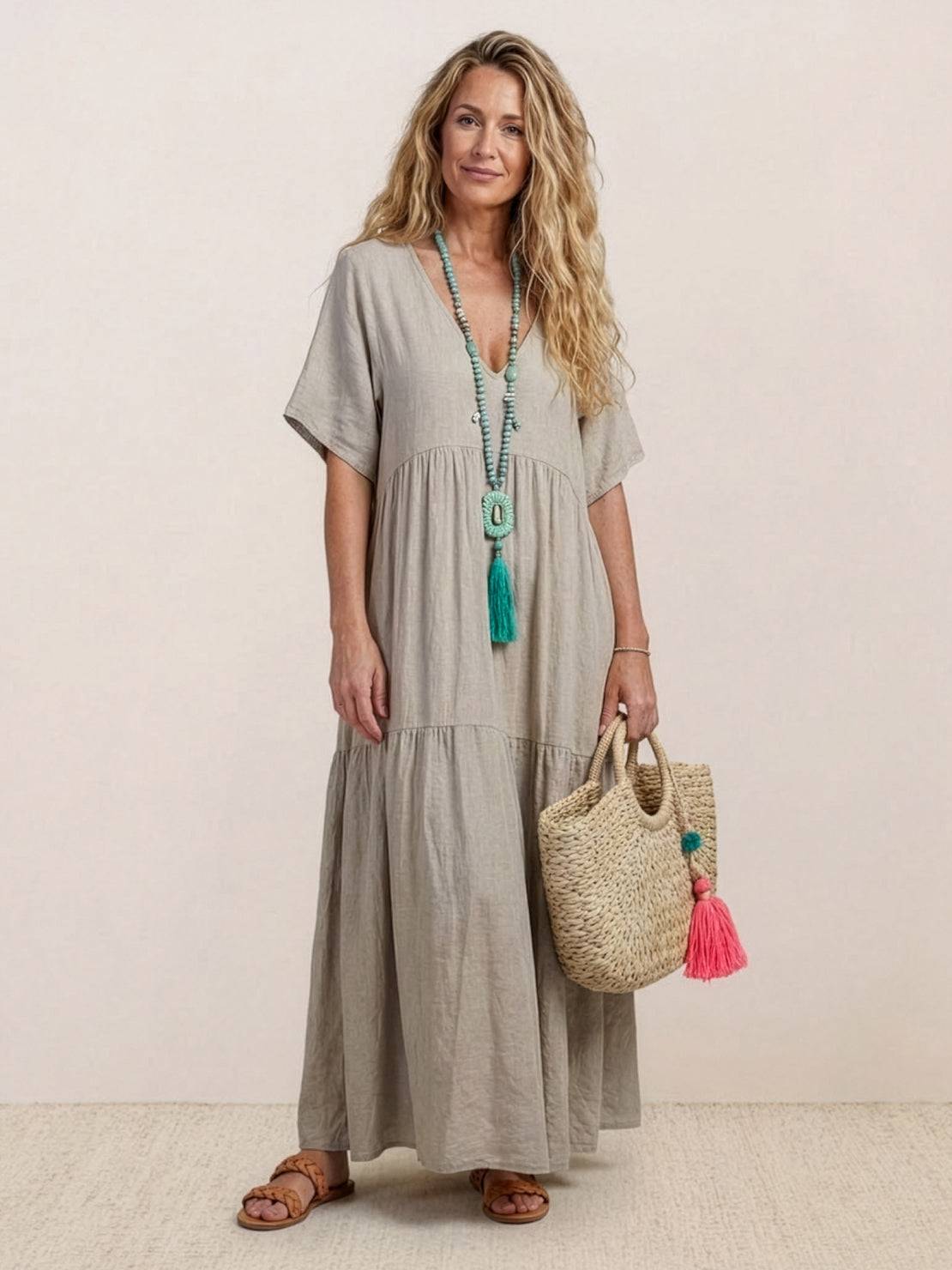 AMBER | ELEGANT TIERED TUMMY-COVERAGE MAXI DRESS