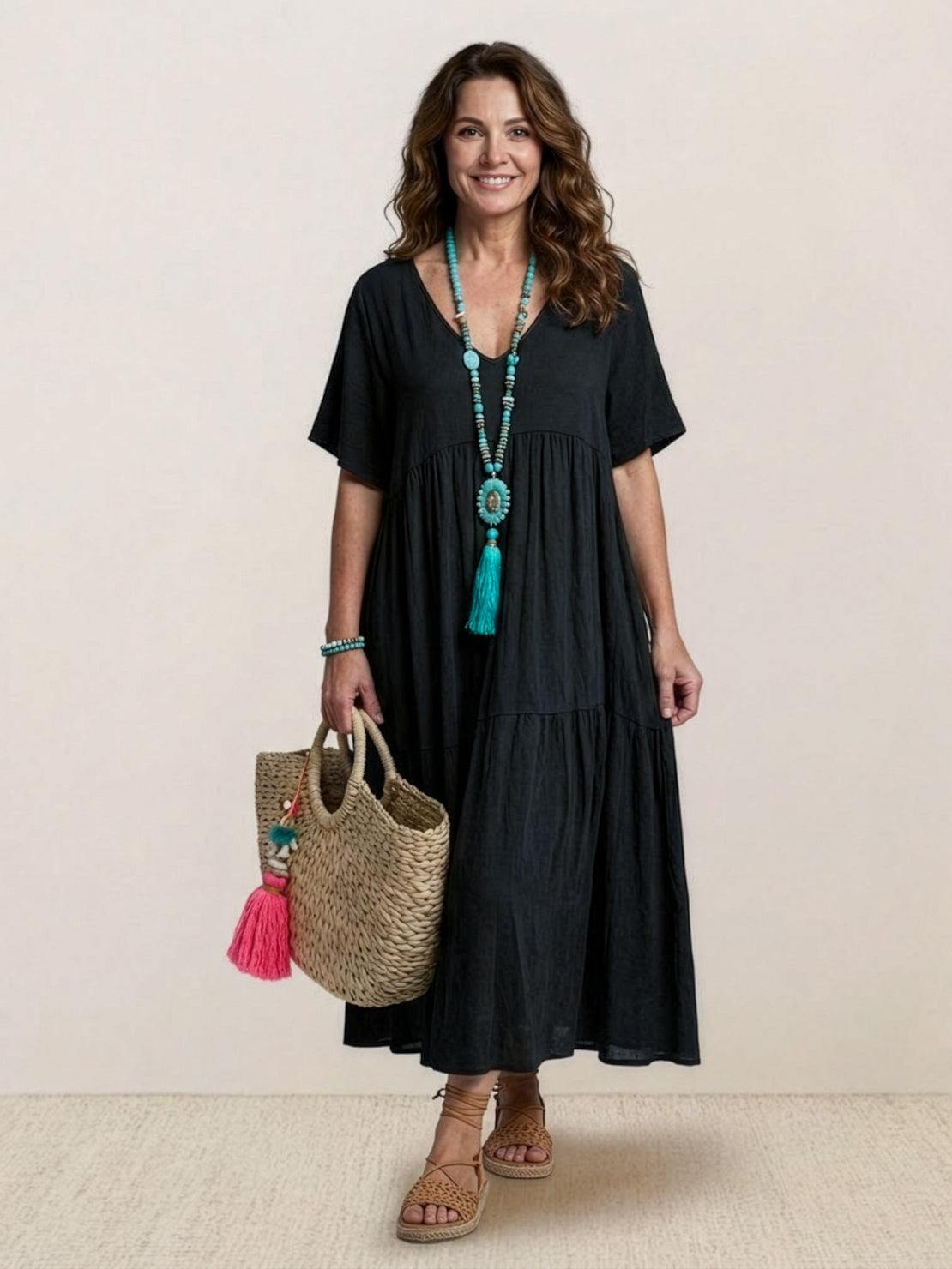 AMBER | ELEGANT TIERED TUMMY-COVERAGE MAXI DRESS
