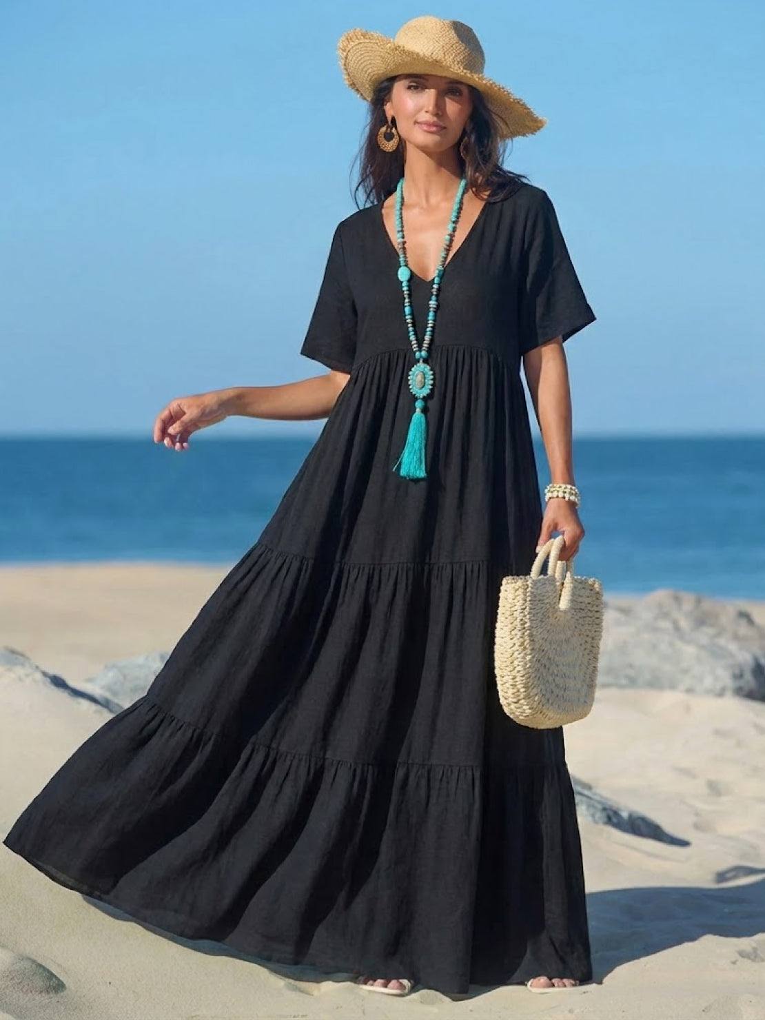 AMBER | ELEGANT TIERED TUMMY-COVERAGE MAXI DRESS