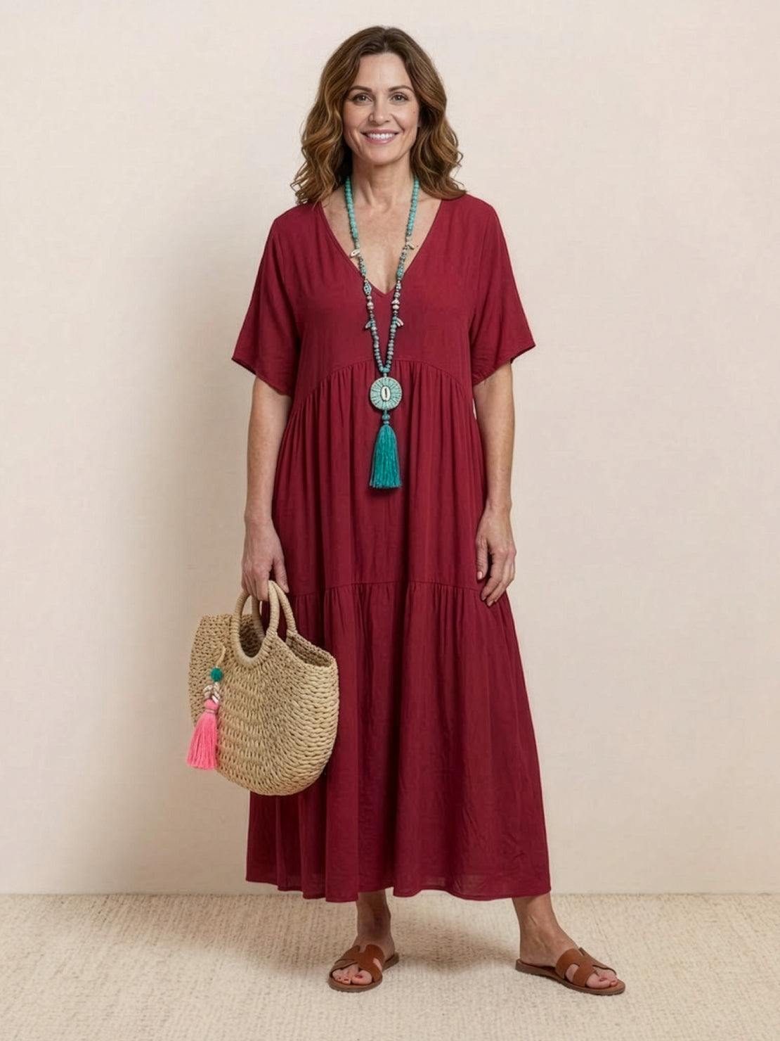 AMBER | ELEGANT TIERED TUMMY-COVERAGE MAXI DRESS