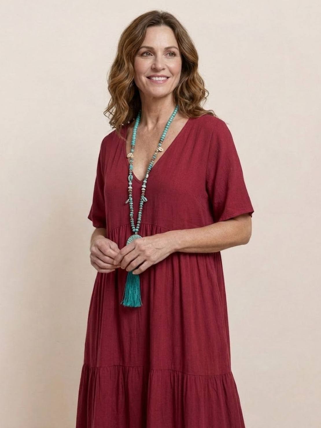 AMBER | ELEGANT TIERED TUMMY-COVERAGE MAXI DRESS