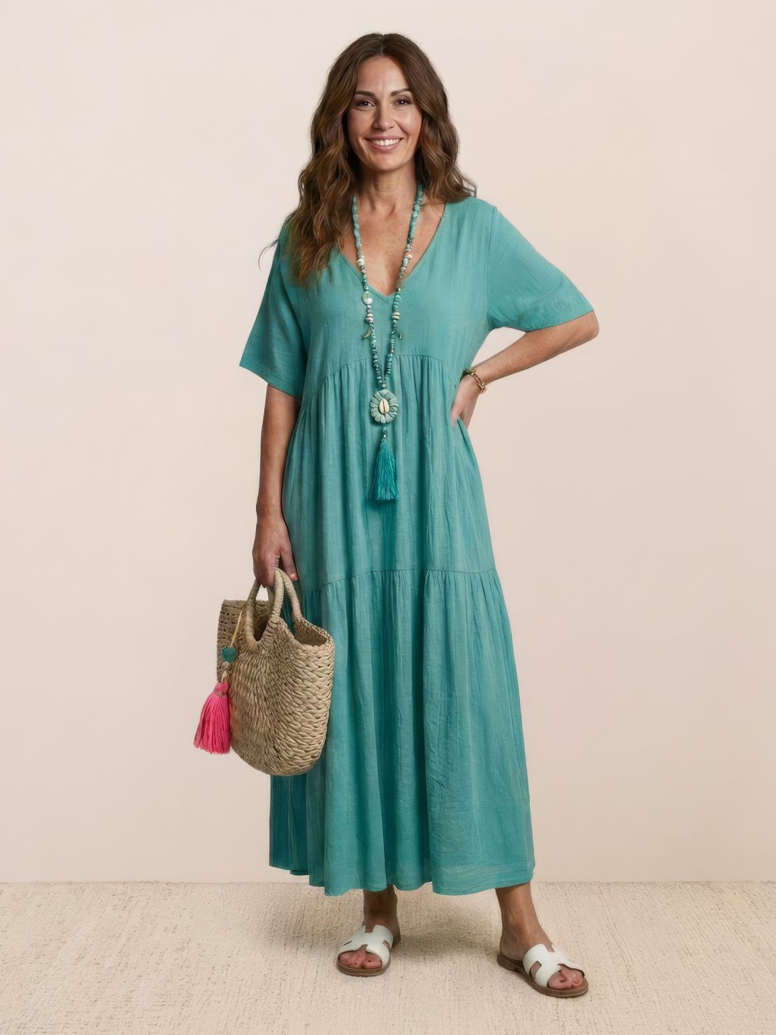 AMBER | ELEGANT TIERED TUMMY-COVERAGE MAXI DRESS