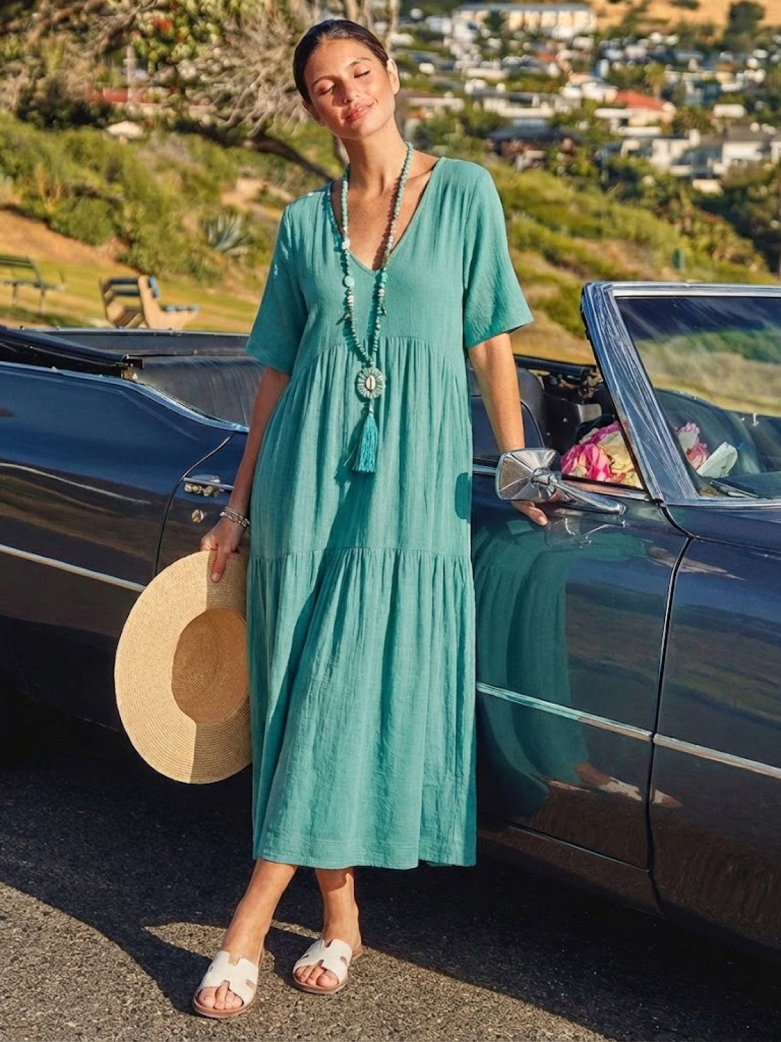 AMBER | ELEGANT TIERED TUMMY-COVERAGE MAXI DRESS
