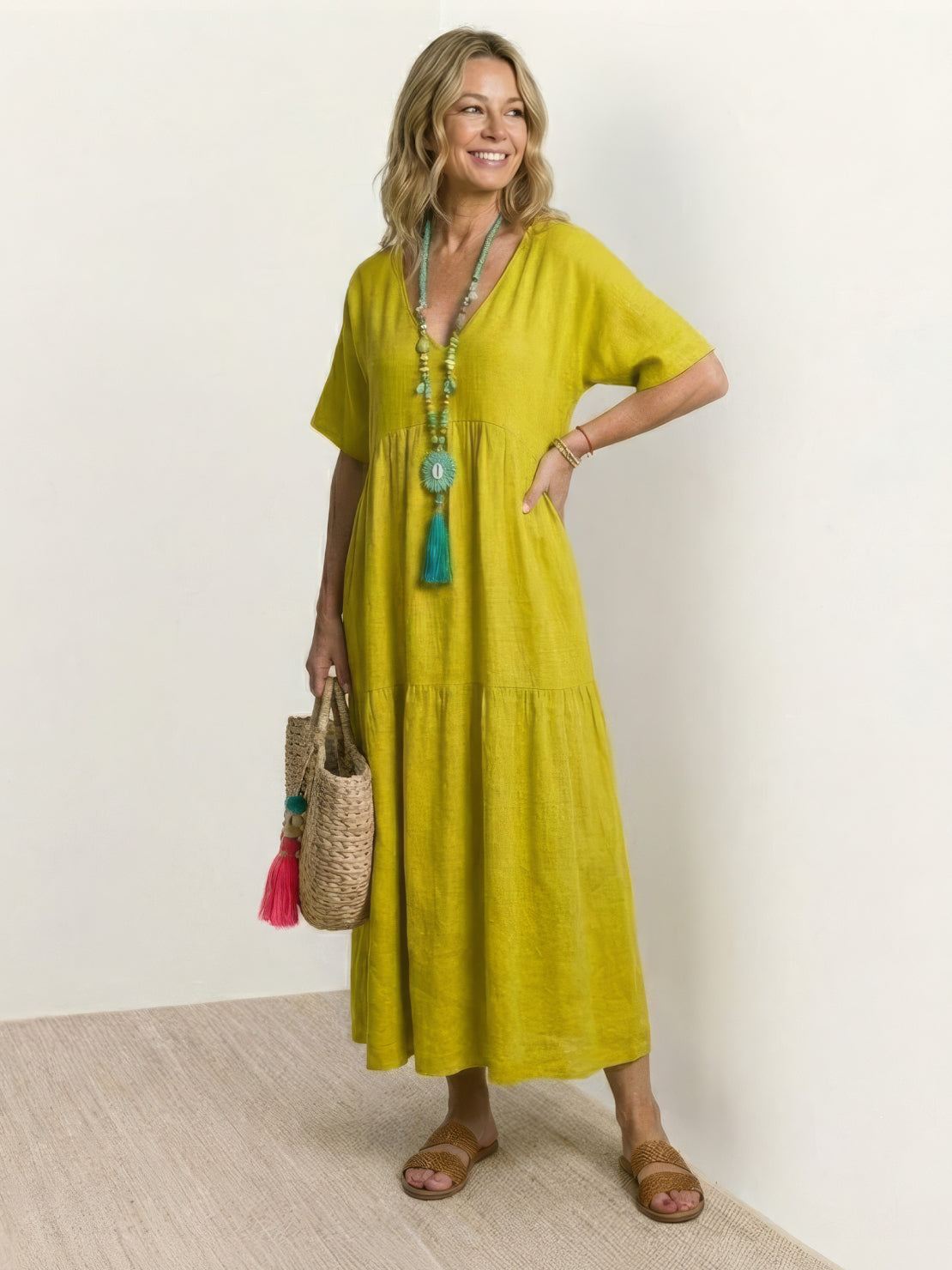 AMBER | ELEGANT TIERED TUMMY-COVERAGE MAXI DRESS