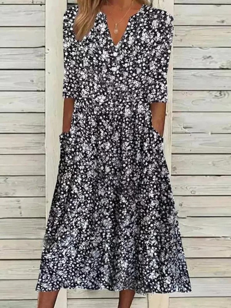 MADISON | ELEGANT FLORAL TUMMY-COVERAGE A-LINE DRESS