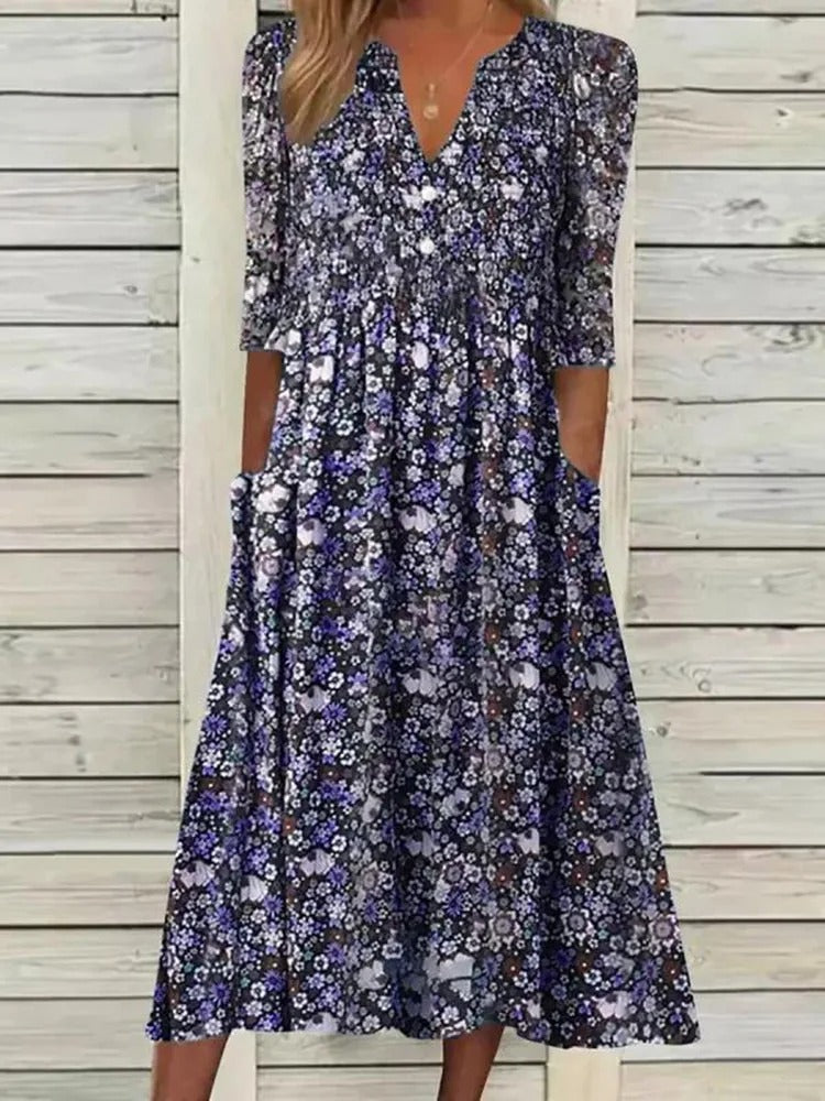 MADISON | ELEGANT FLORAL TUMMY-COVERAGE A-LINE DRESS