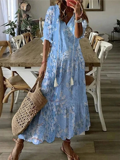 LISA | BOHO A-LINE DRESS WITH LANTERN SLEEVES