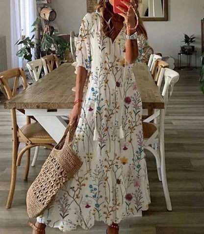 LISA | BOHO A-LINE DRESS WITH LANTERN SLEEVES