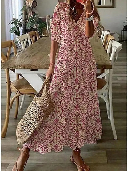 LISA | BOHO A-LINE DRESS WITH LANTERN SLEEVES