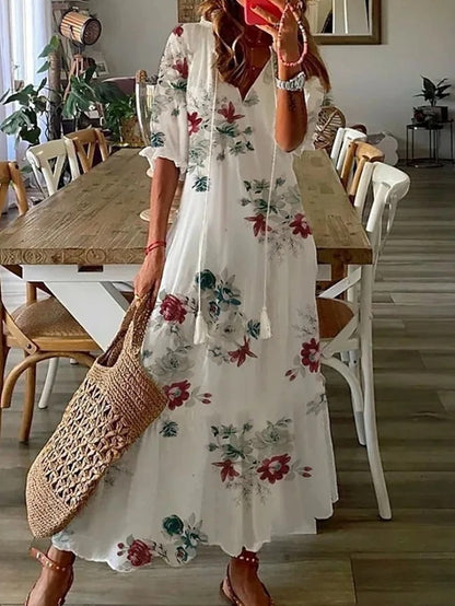 LISA | BOHO A-LINE DRESS WITH LANTERN SLEEVES