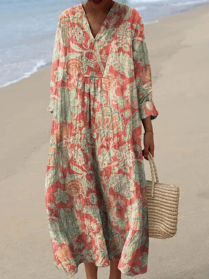 JULIETTE | ELEGANT FLORAL TUMMY-COVERAGE MIDI DRESS