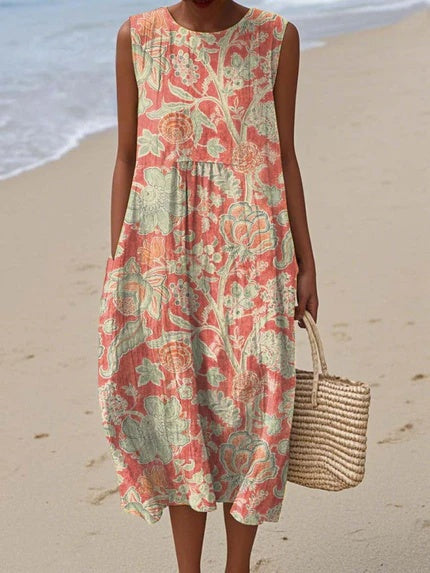 JULIETTE | ELEGANT FLORAL TUMMY-COVERAGE MIDI DRESS