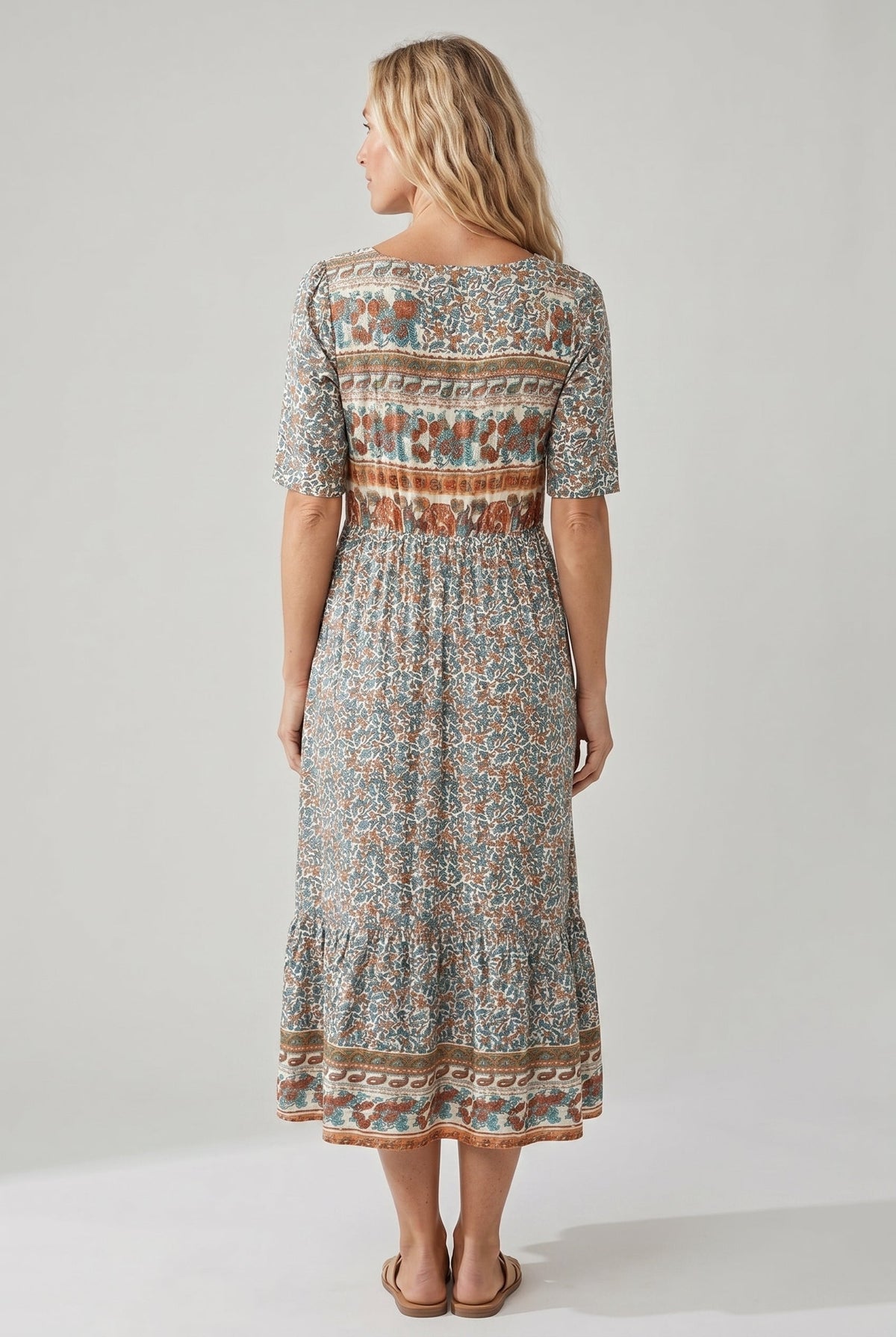 MARIA | BOHO PRINT MIDI DRESS WITH ELEGANT TUMMY COVERAGE